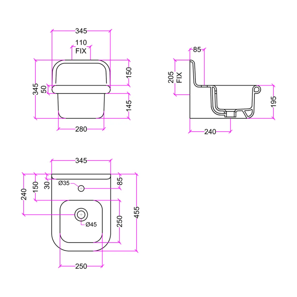 Rektangulärt upphängt keramiskt tvättställ - Elodie Viadurini