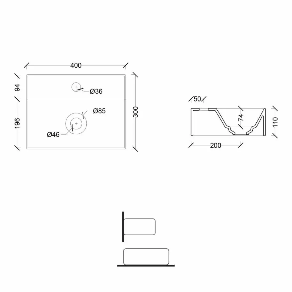 Fyrkantig eller rektangulär modern design Keramisk tvättställ Tillverkad i Italien - Act Viadurini