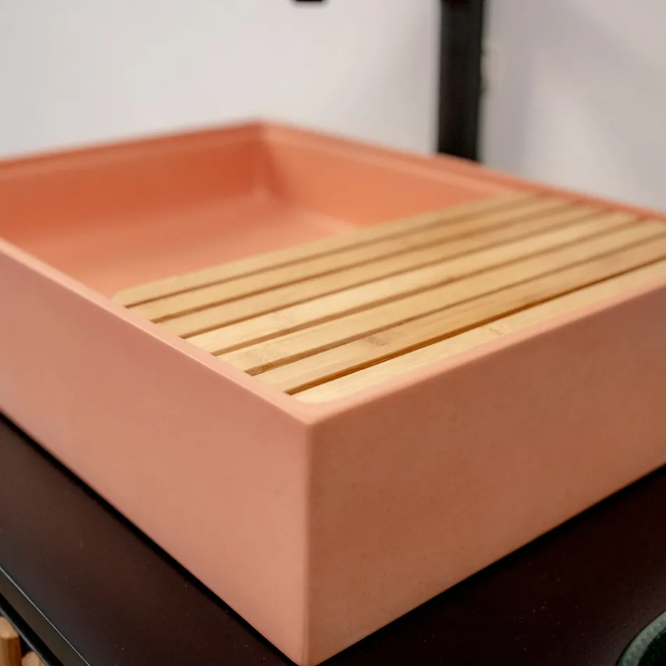 Rektangulärt Bänkskiva Tvättställ Tillverkat av Mali Orange Terrazzo - Azalea Viadurini