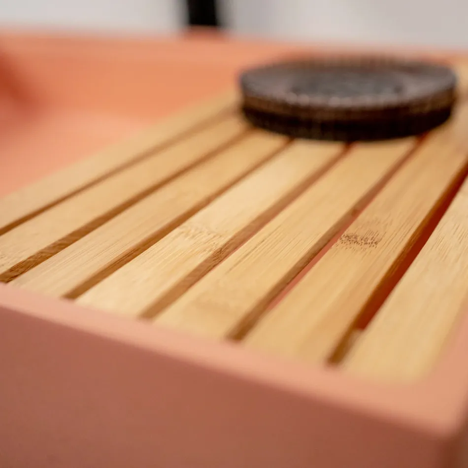 Rektangulärt Bänkskiva Tvättställ Tillverkat av Mali Orange Terrazzo - Azalea Viadurini