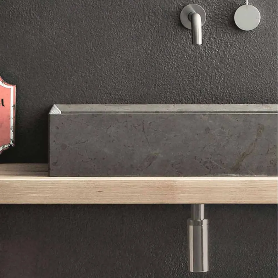 Rektangulärt och modernt tvättställ i bänkskiva i designsten - Farartlav3 Viadurini