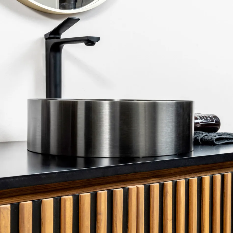 Rund bänkskiva tvättställ i rostfritt stål i olika utföranden - Fiordaliso Viadurini