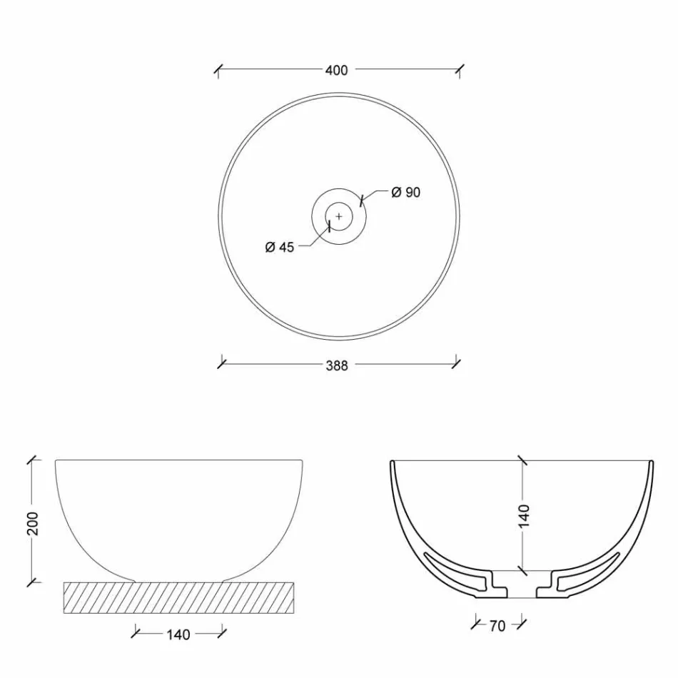 Round tvättställ i modern design keramiska Star Round 40 cm Viadurini