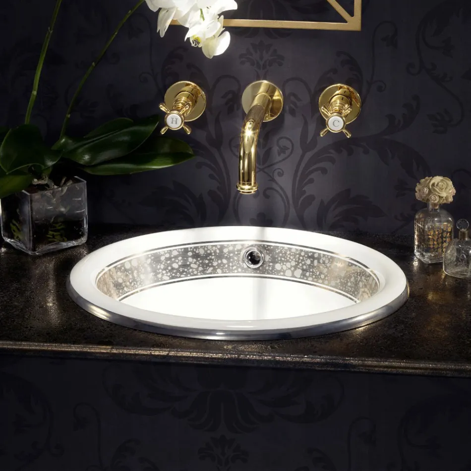 Halvt infällt tvättställ i Fire Clay med band i olika finish - Botticino Viadurini