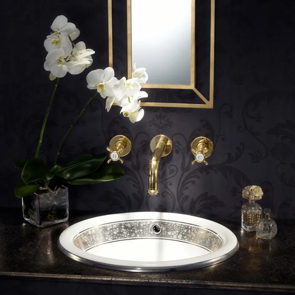 Halvt infällt tvättställ i Fire Clay med band i olika finish - Botticino Viadurini