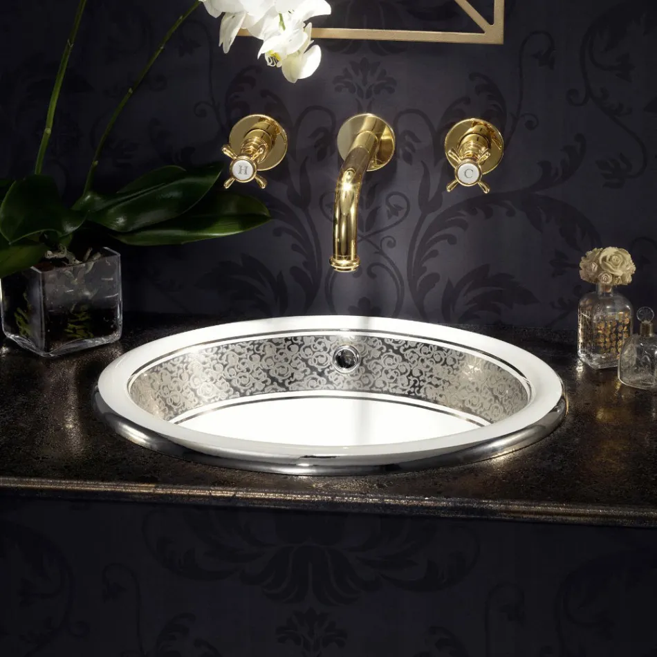 Halvt infällt tvättställ i Fire Clay med band i olika finish - Botticino Viadurini