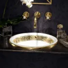 Halvt infällt tvättställ i Fire Clay med band i olika finish - Botticino Viadurini