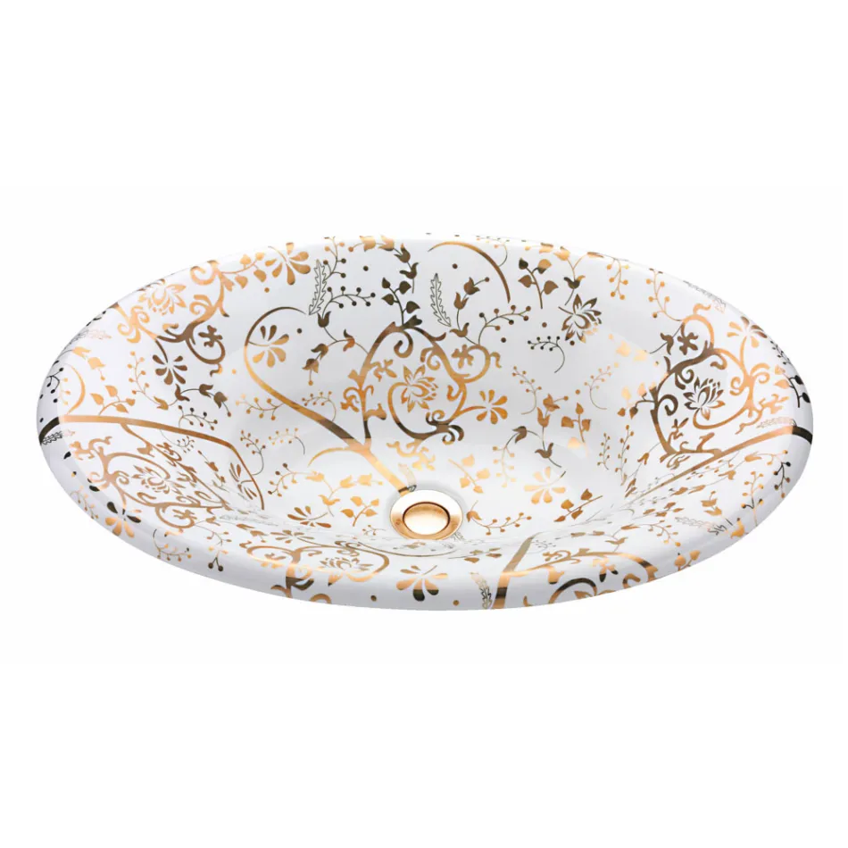 Halvt infällt tvättställ i Fire Clay med gyllene spiral Tillverkad i Italien - Principe Viadurini