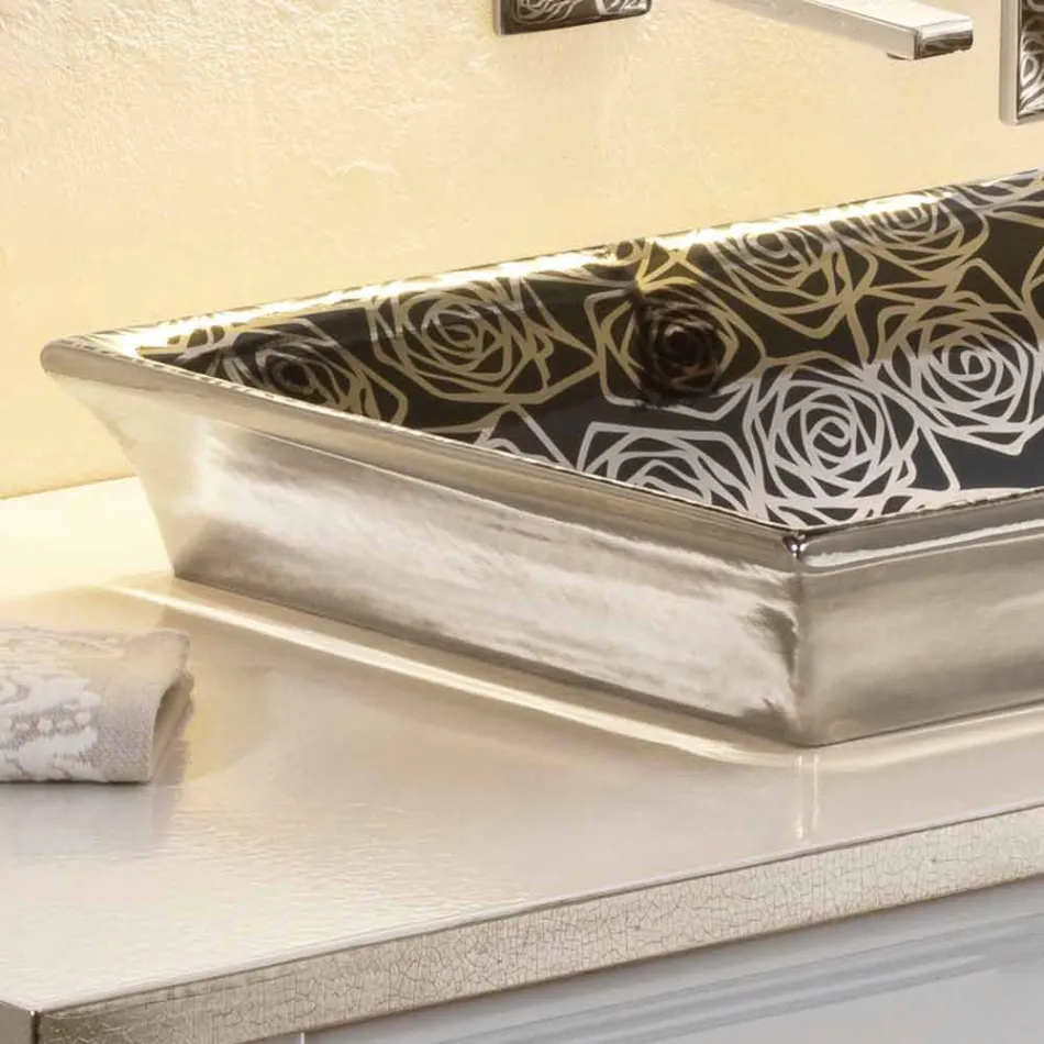 Semi-försänkta sjunker i moderna eldlera dekorerad för hand i Italien, Guido Viadurini