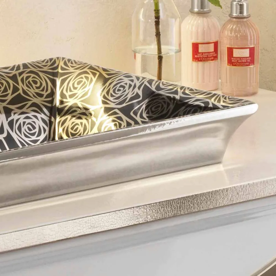 Semi-försänkta sjunker i moderna eldlera dekorerad för hand i Italien, Guido Viadurini