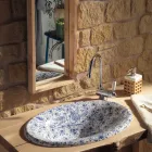 Halvt infällt tvättställ i handmålad eldlera Tillverkad i Italien - Principe Viadurini