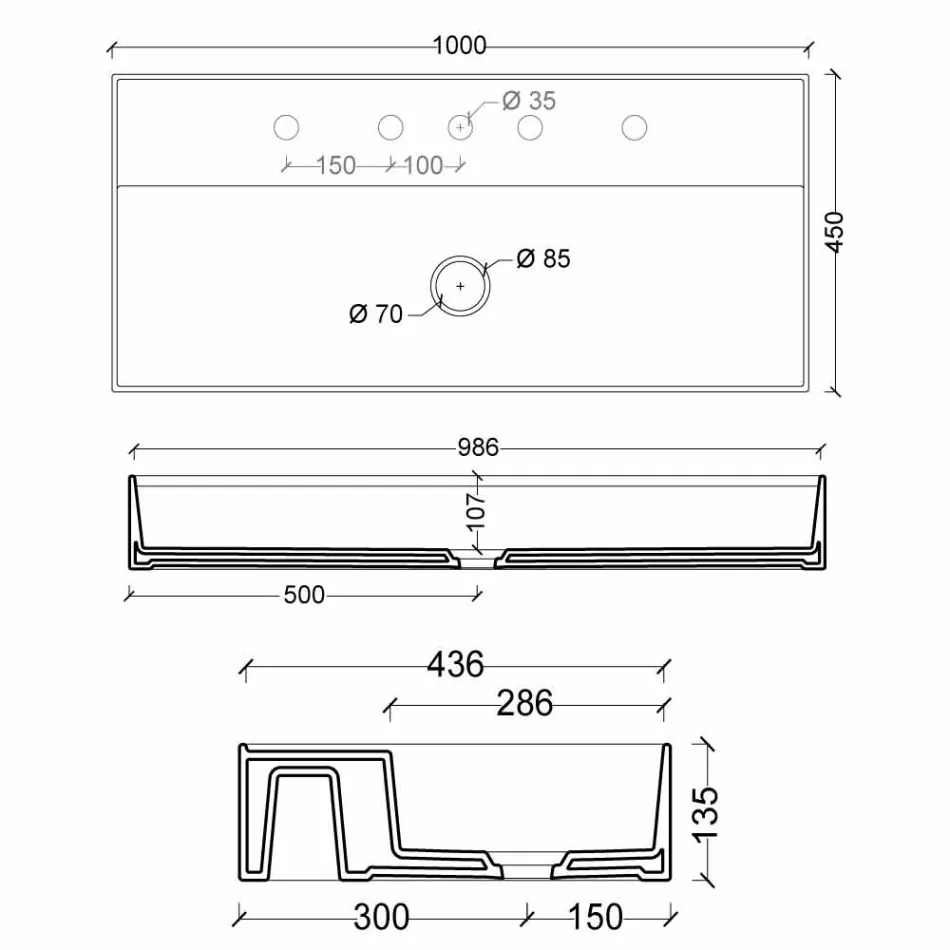 Handfat i modern design keramiska Sun 100x45 cm Made in Italy Viadurini
