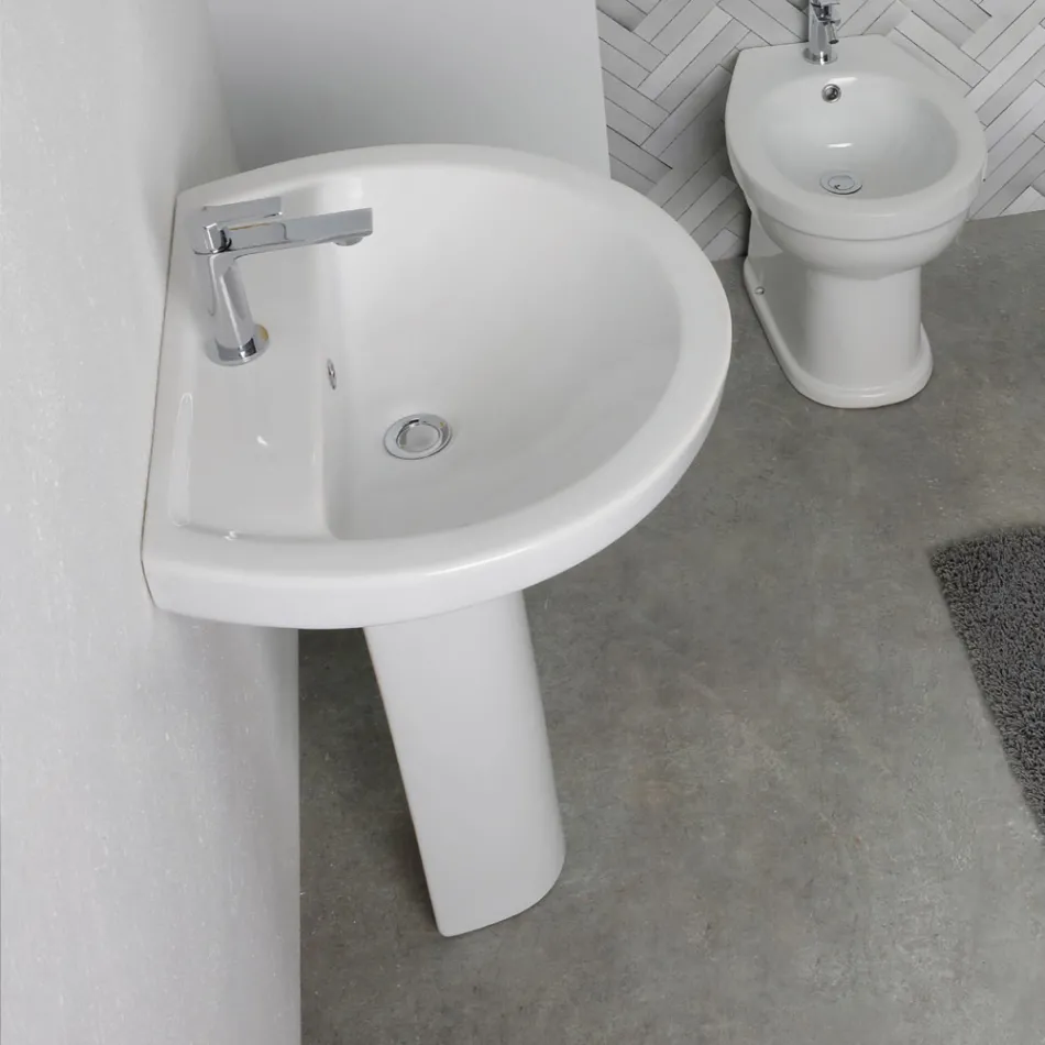 Vit keramisk piedestaldiskho med elegant modern design - Silica Viadurini