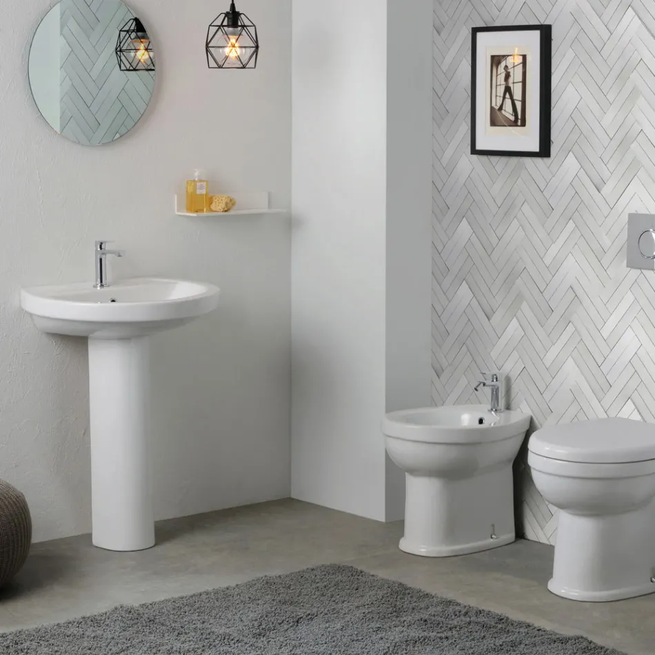 Vit keramisk piedestaldiskho med elegant modern design - Silica Viadurini