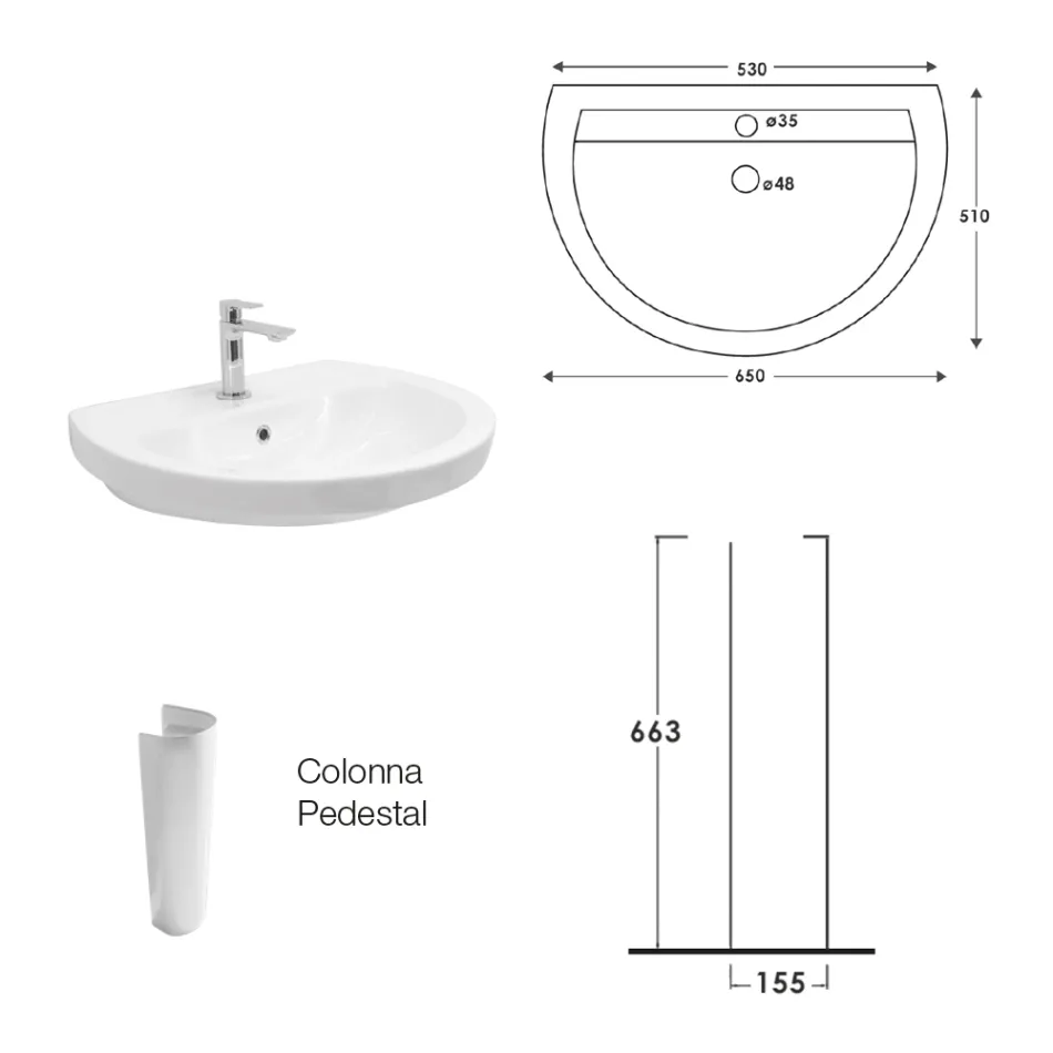 Vit keramisk piedestaldiskho med elegant modern design - Silica Viadurini