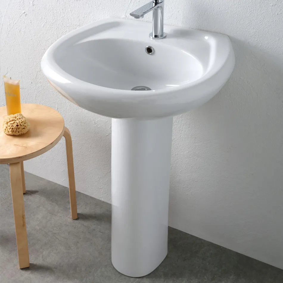 Vit keramisk piedestaldiskho med elegant modern design - Silica Viadurini