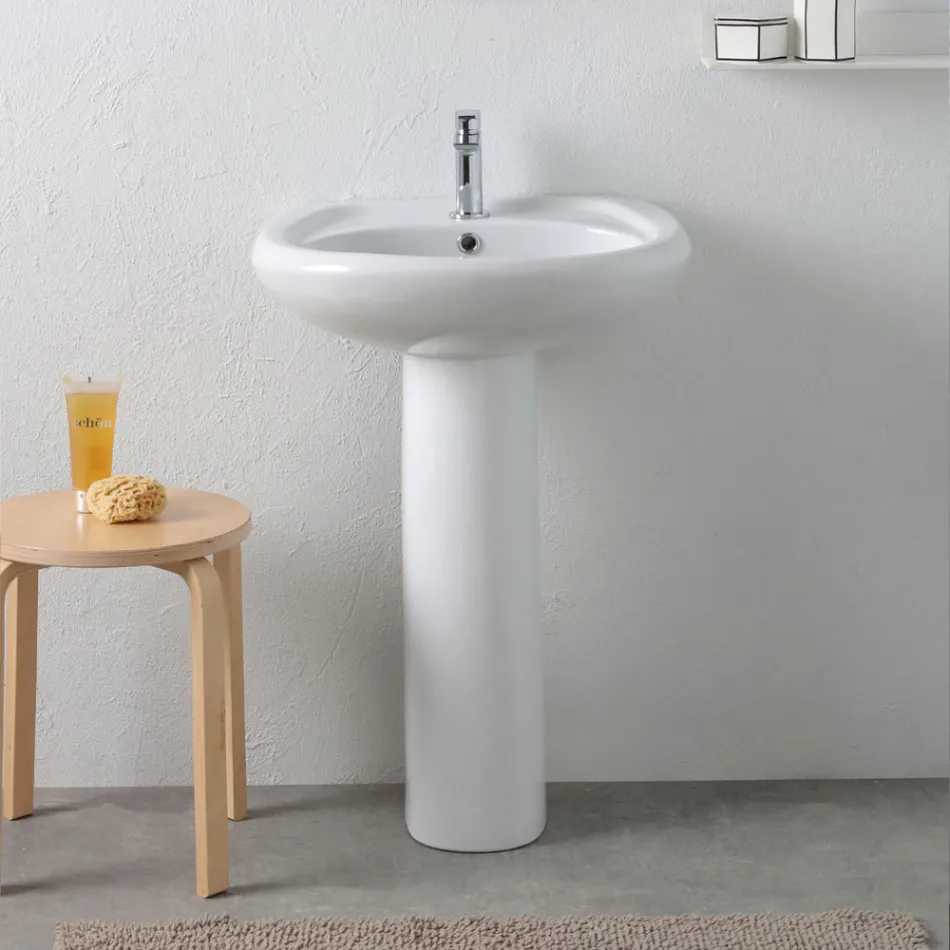 Vit keramisk piedestaldiskho med elegant modern design - Silica Viadurini