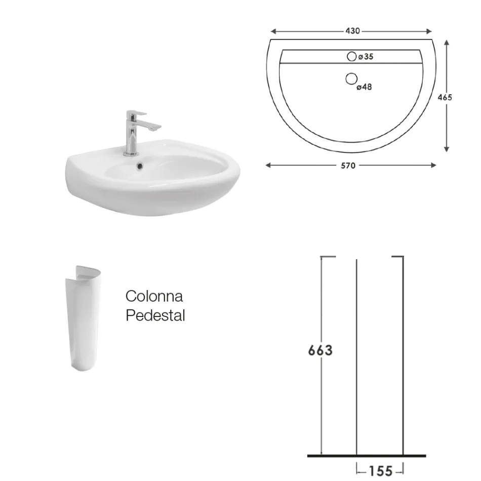 Vit keramisk piedestaldiskho med elegant modern design - Silica Viadurini