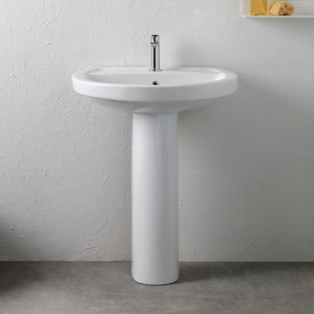 Vit keramisk piedestaldiskho med elegant modern design - Silica Viadurini