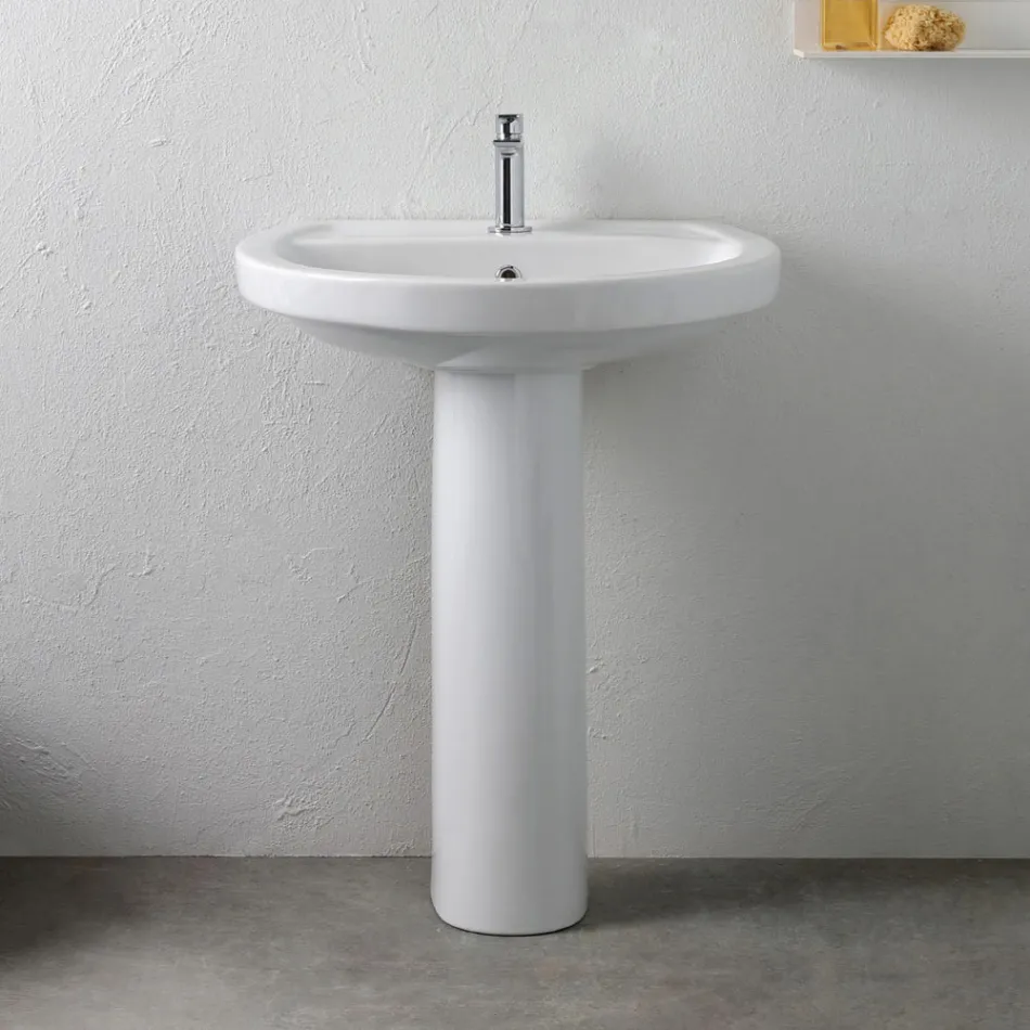 Vit keramisk piedestaldiskho med elegant modern design - Silica Viadurini