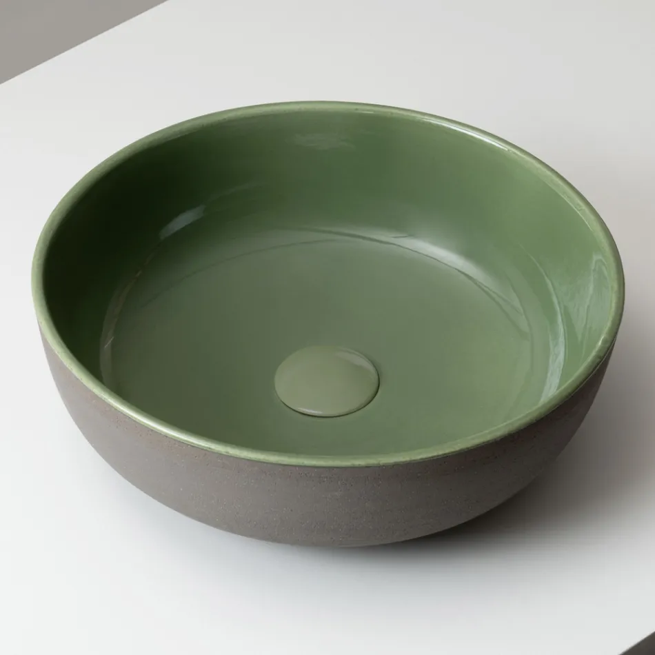 Bänkskåpstvättställ i mörk Raku Tillverkat i Italien - Drip Viadurini