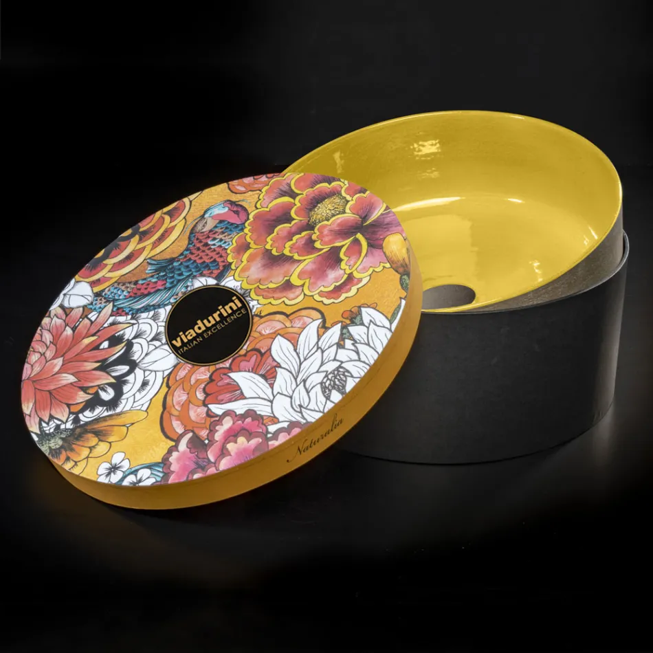 Gult runt bänkhandfat i glaserad lera Tillverkat i Italien - Tatiana Viadurini