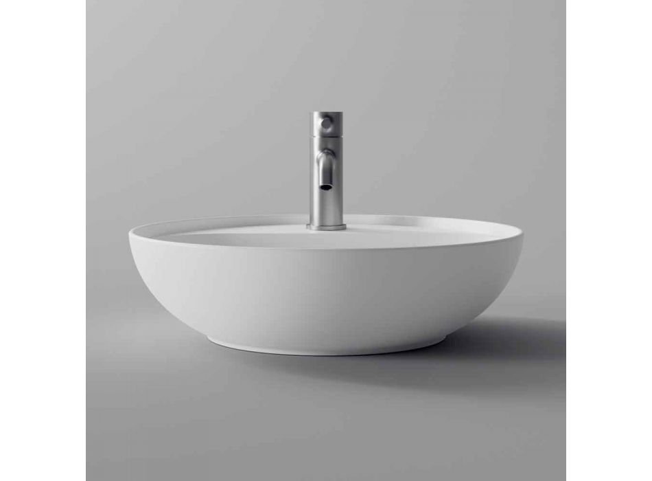 Runt tvättställ i bänkskivor i keramik Tillverkat i Italien för badrummet - Omarance Viadurini
