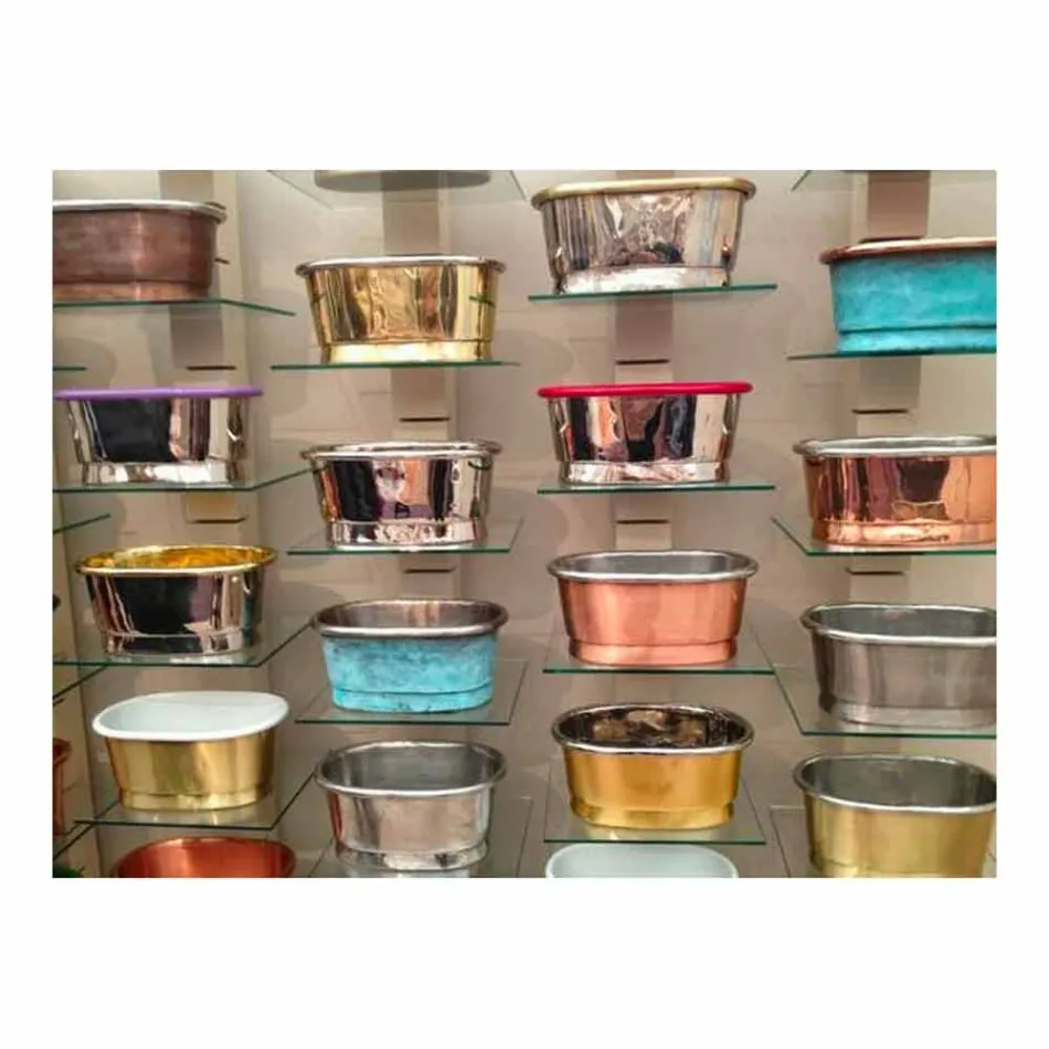 Bänkskiva runda kopparstöd, görs för hand, Alba Viadurini