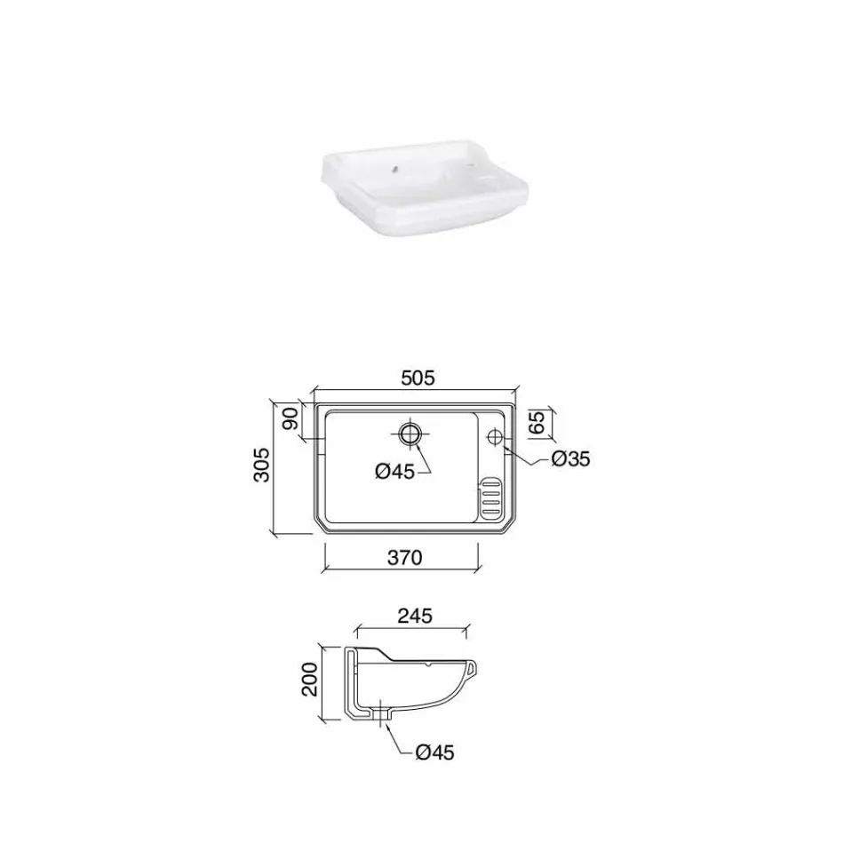 Handtvättställ i klassisk keramisk design, tillverkad i Italien - Nausica Viadurini