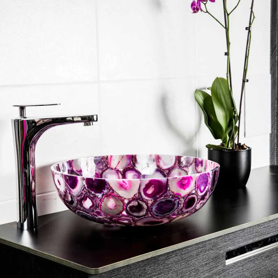 Round Agate Stone Countertop Sink - Buffalo Viadurini
