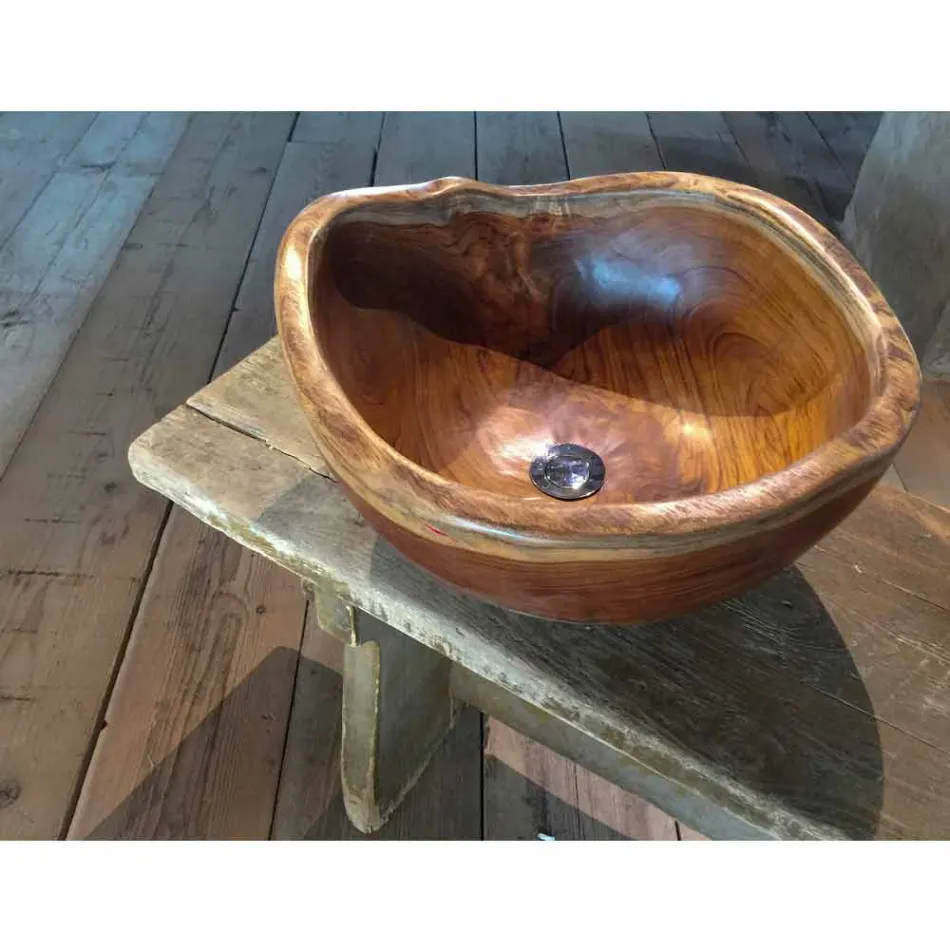 Modernt stående handfat i Vigevano naturligt teak trä Viadurini