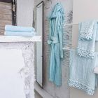 Badhandduk för gäster i frotté med blandad linne kant 6 stycken - kam Viadurini