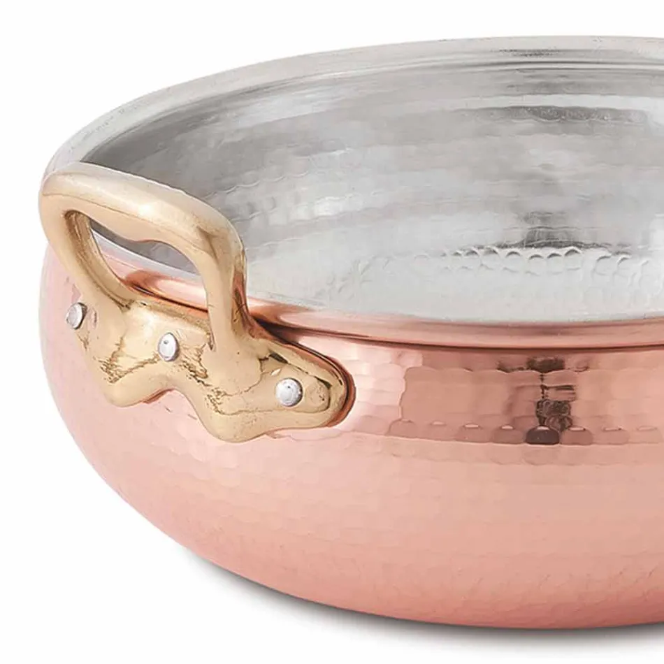 Handtinnad koppargrönsakskruka med 2 handtag tillverkad i Italien 16 cm - Gianmaria Viadurini