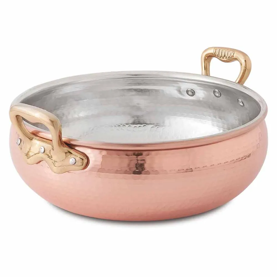 Handtinnad koppargrönsakskruka med 2 handtag tillverkad i Italien 16 cm - Gianmaria Viadurini