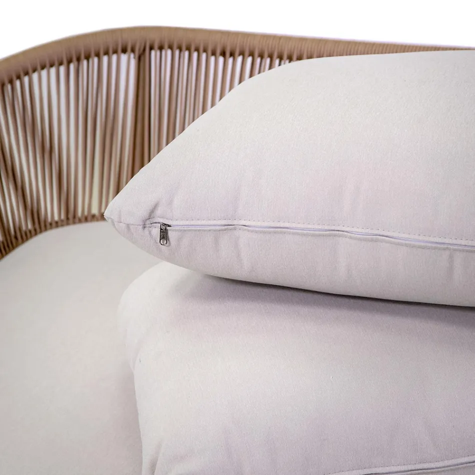 Solstol för utomhusbruk med ram, rep och dynor i teak - Tält Viadurini