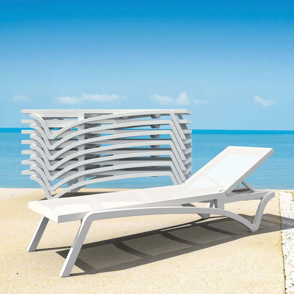 Stapelbar trädgårdssolstol i polypropen och färgad textilen - Artelia Viadurini