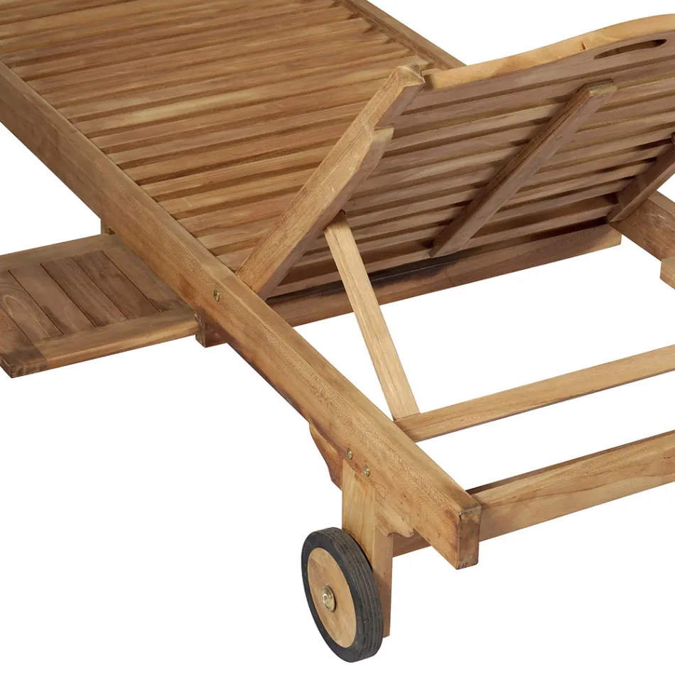 Trädgårdssäng i teak med avtagbart bord och hjul - Oasi Viadurini