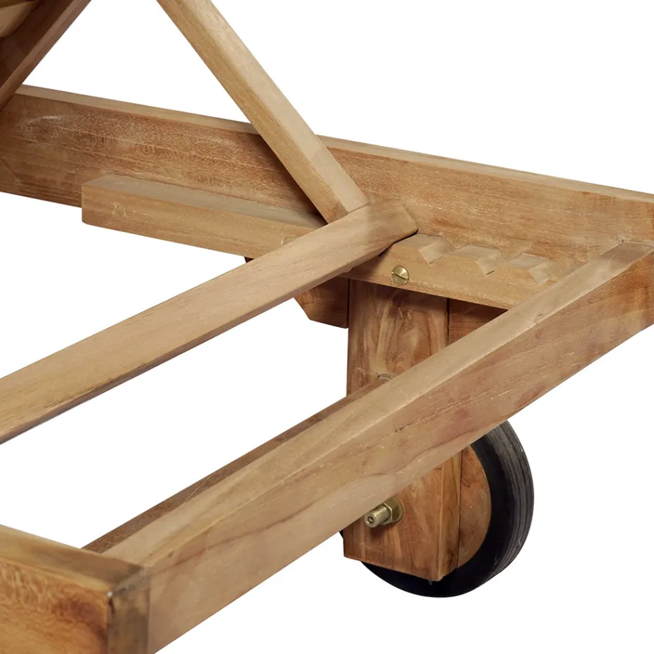 Trädgårdssäng i teak med avtagbart bord och hjul - Oasi Viadurini