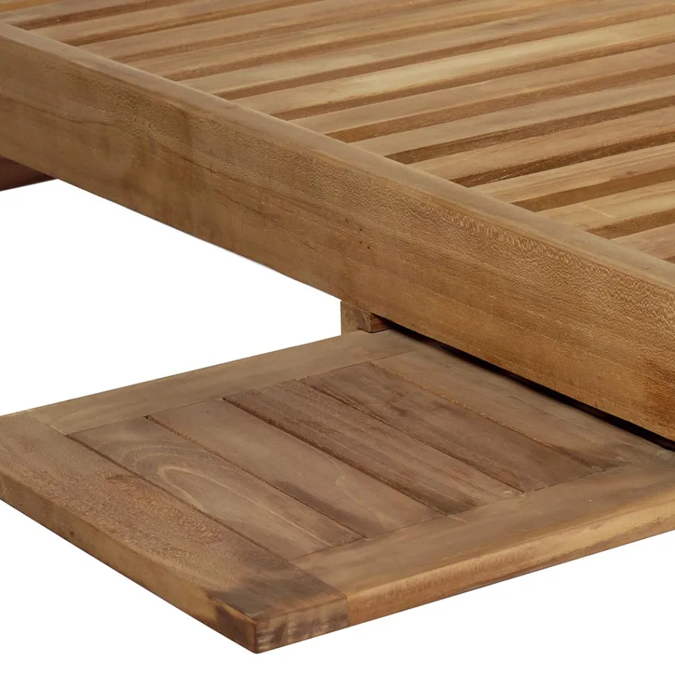 Trädgårdssäng i teak med avtagbart bord och hjul - Oasi Viadurini