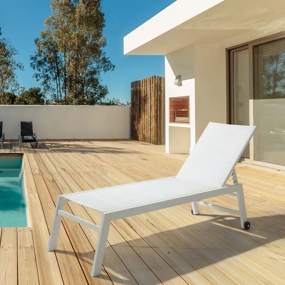 Modern trädgårdssolstol i aluminium med hjul för utomhusbruk - Franz Viadurini