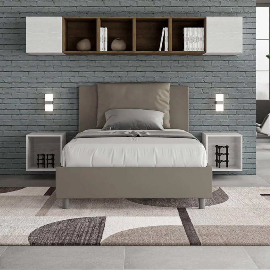 120x200 cm säng med huvudgavel och kuddar i konstläder Tillverkad i Italien - Olimpiadi Viadurini