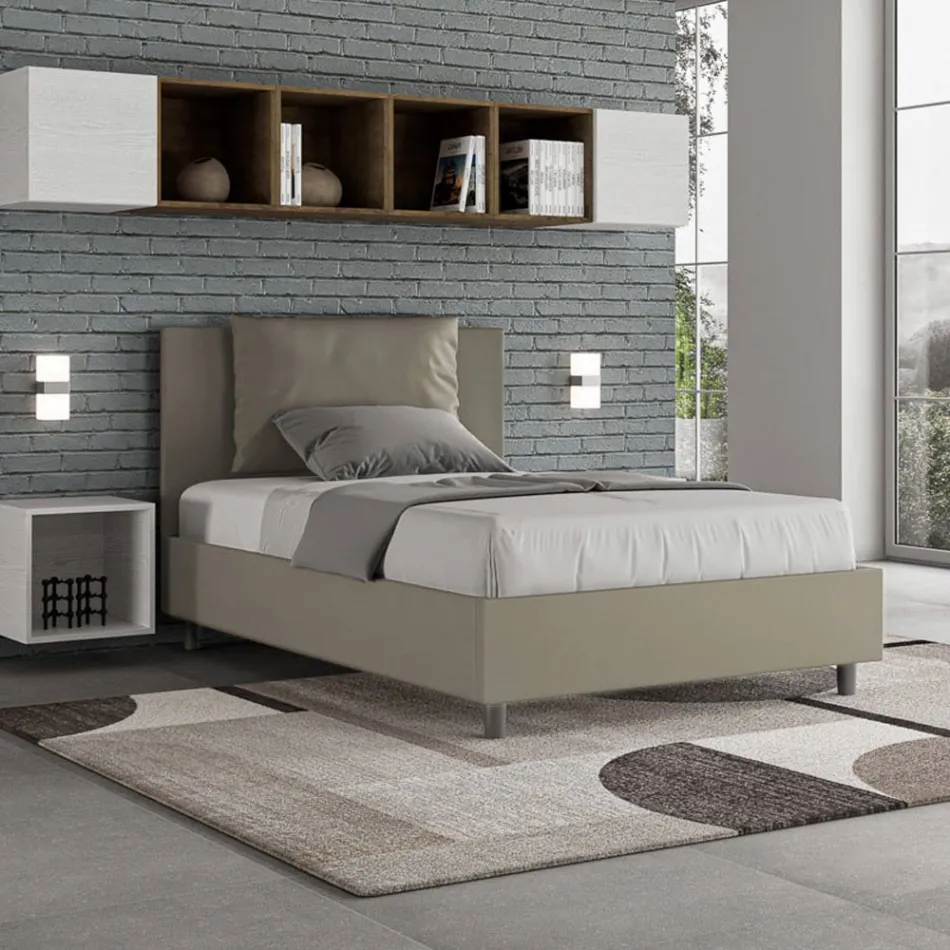 120x200 cm säng med huvudgavel och kuddar i konstläder Tillverkad i Italien - Olimpiadi Viadurini