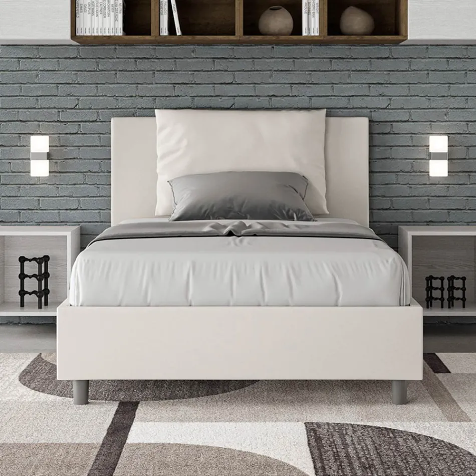 120x200 cm säng med huvudgavel och kuddar i konstläder Tillverkad i Italien - Olimpiadi Viadurini