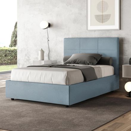 Säng 140x200 cm med rektangulär sänggavel i mikrofiber Tillverkad i Italien - Brina Viadurini