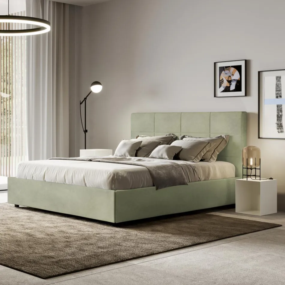 160x200 cm säng med rektangulär huvudgavel i mikrofiber Tillverkad i Italien - Brina Viadurini