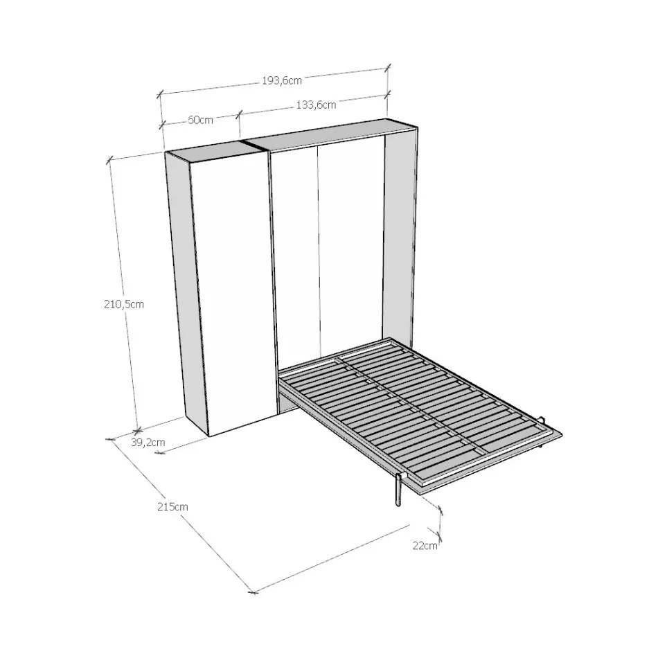 Queen size-säng med vertikal hopfällbar säng och pelare - Magicompare Viadurini