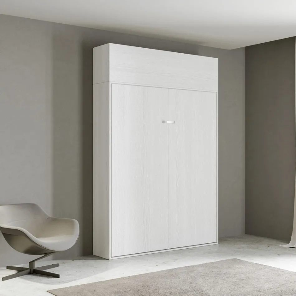 Queen size-säng med vertikal hopfällbar säng och väggskåp - Magicompare Viadurini