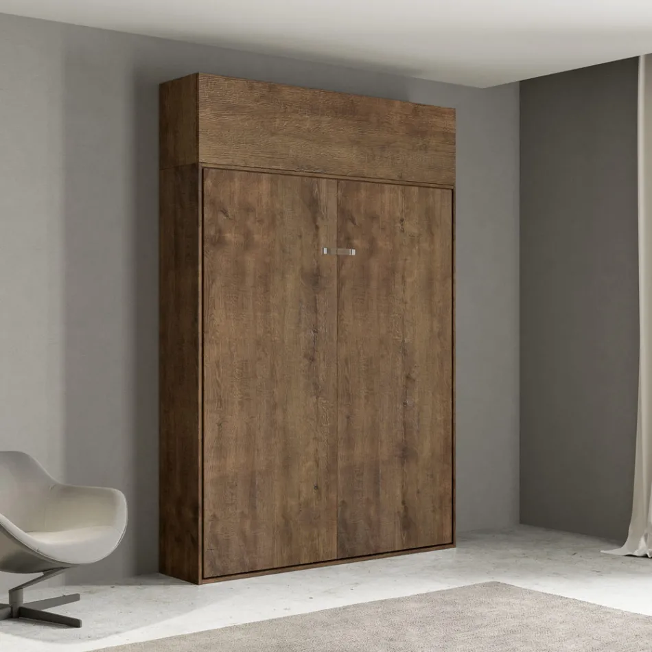 Queen size-säng med vertikal hopfällbar säng och väggskåp - Magicompare Viadurini