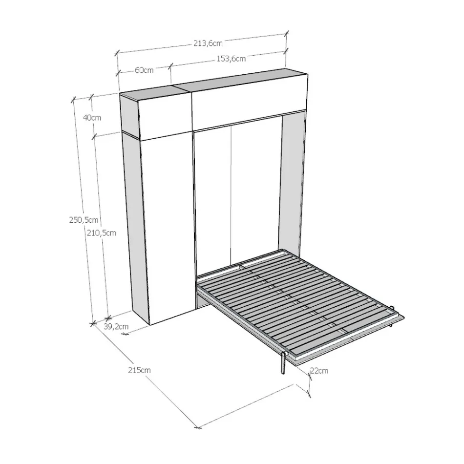 Vertikal hopfällbar fransk säng med väggskåp och pelare - Magicompare Viadurini
