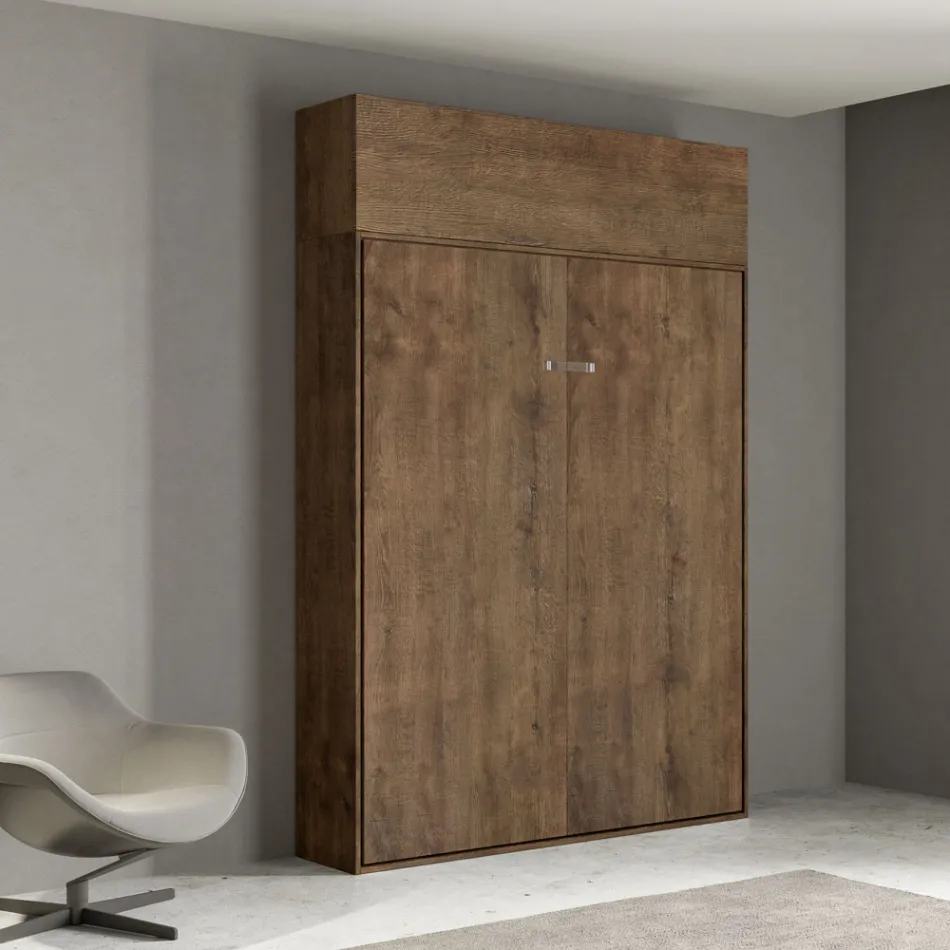 Vertikal hopfällbar fransk säng med väggskåp - Magicompare Viadurini